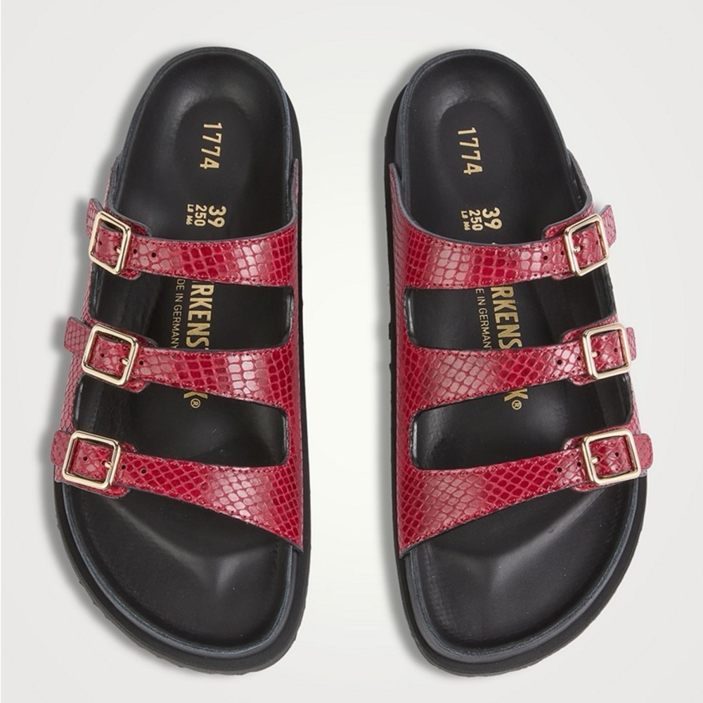 Birkenstock 1774 Florida Snakeskin-Embossed Leather Slide Sandals